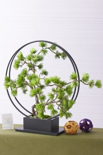 造花アート・アレンジメント　松リングモダン盆栽L　アーティフィシャルフラワー